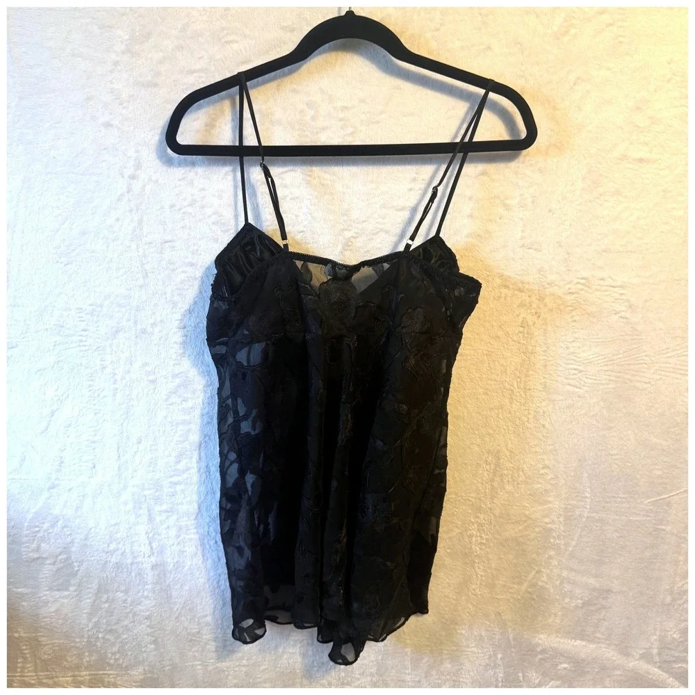 Cinema Etoile Babydoll Chemise Floral Burnout Medium Black Womens Lingerie‎ Top